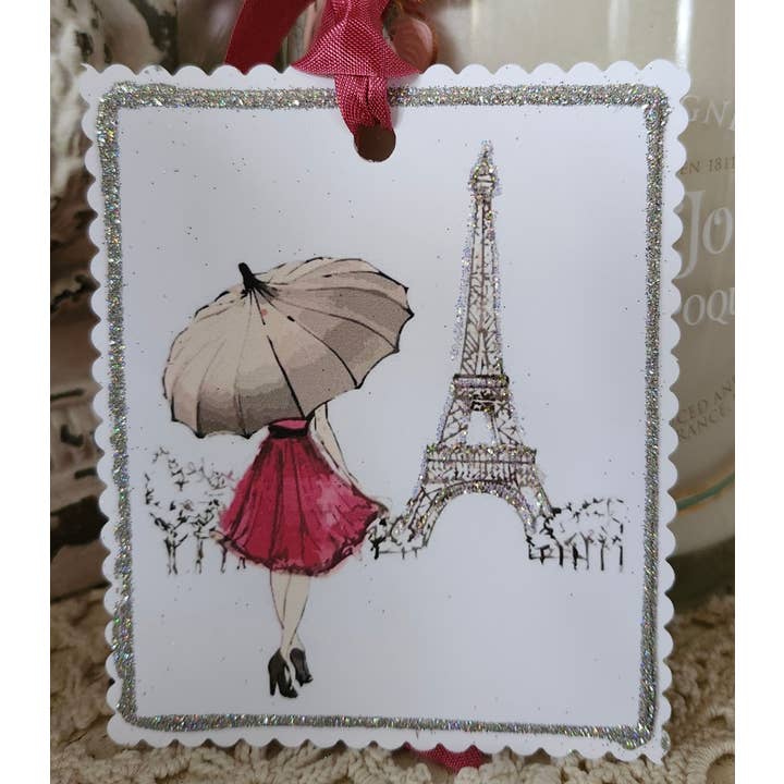 Little Heart Designs - Wholesale Gift Tag - Gift Tag Girl Umbrella n Eiffel Tower