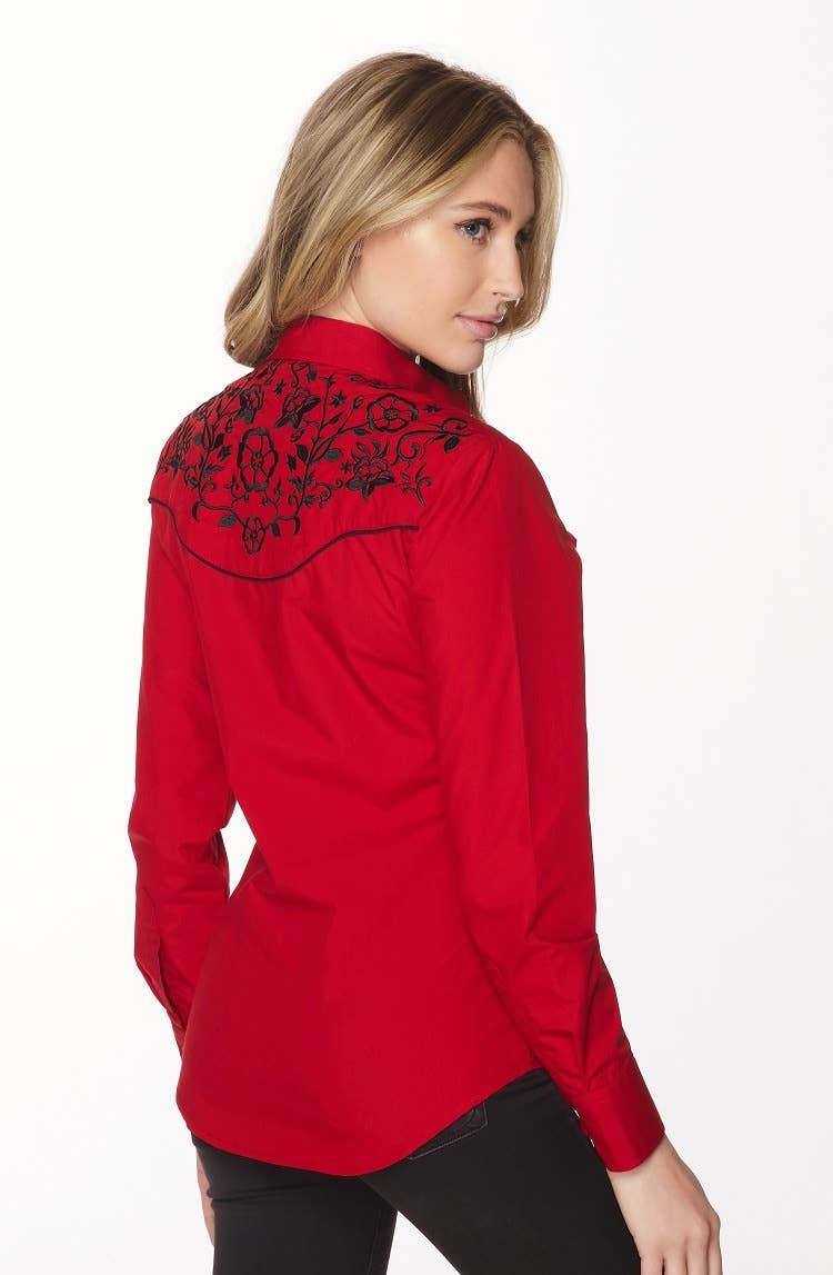 Rodeo Clothing - Vente Chemise à col boutonné – femme - Robe brodée à manches longues d'inspiration western pour femmes17