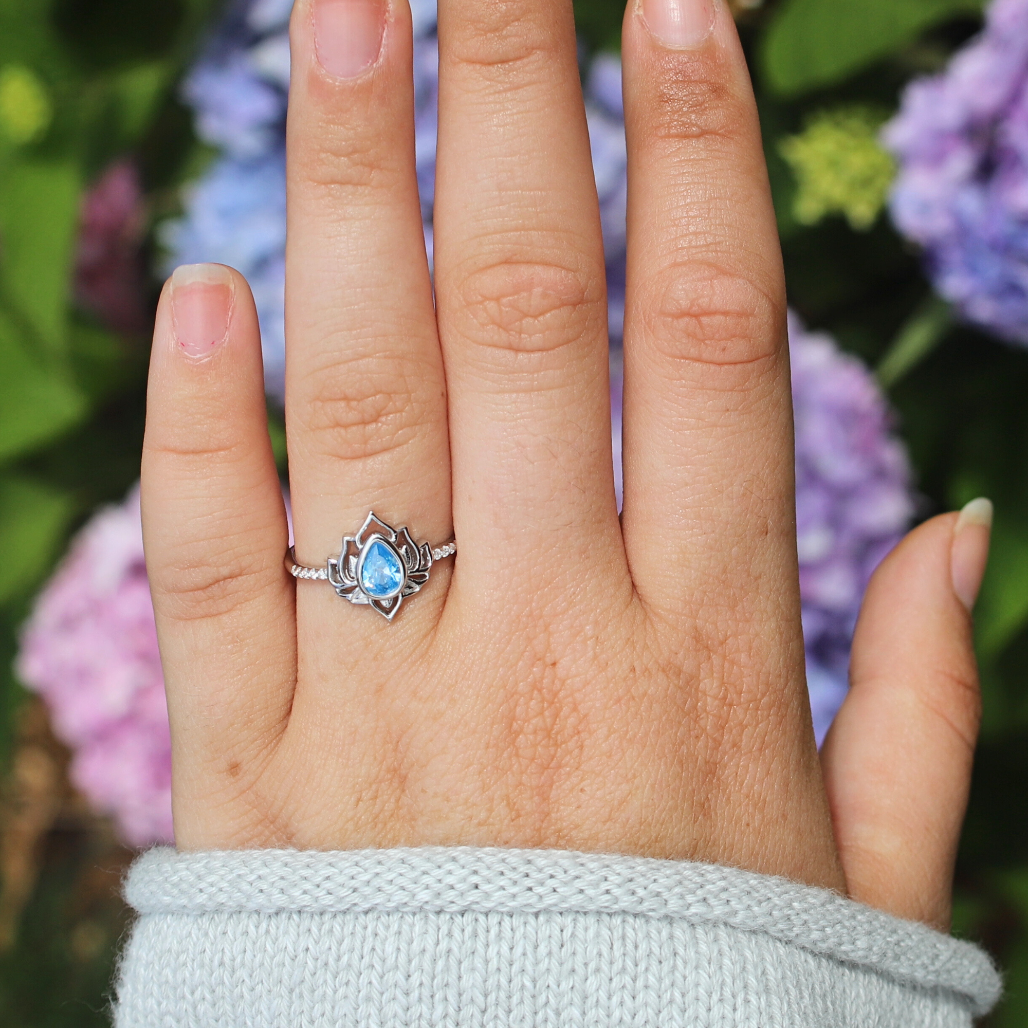 Moonrise Jewelry - Wholesale Single Stone/Solitaire Ring - R-78 Blue Topaz Lotus Ring1