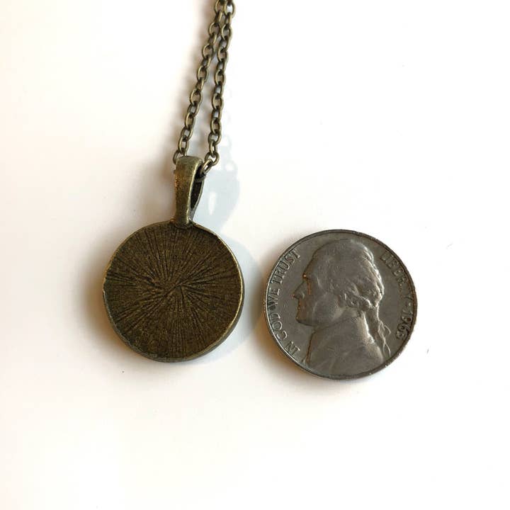 Postage Stamp Jewelry - Wholesale Pendant/Charm Necklace - 1967 Red Nyoirin Kannon Chūgū-ji Temple, Nara Japan Stamp - Postage Stamp Jewelry - Vintage Postage Stamp Necklace - Antique Bronze1