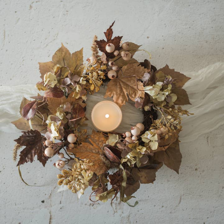 Ragon House - Wholesale Wreath - 17" MAPLE LEAF & BERRY CANDLE RING