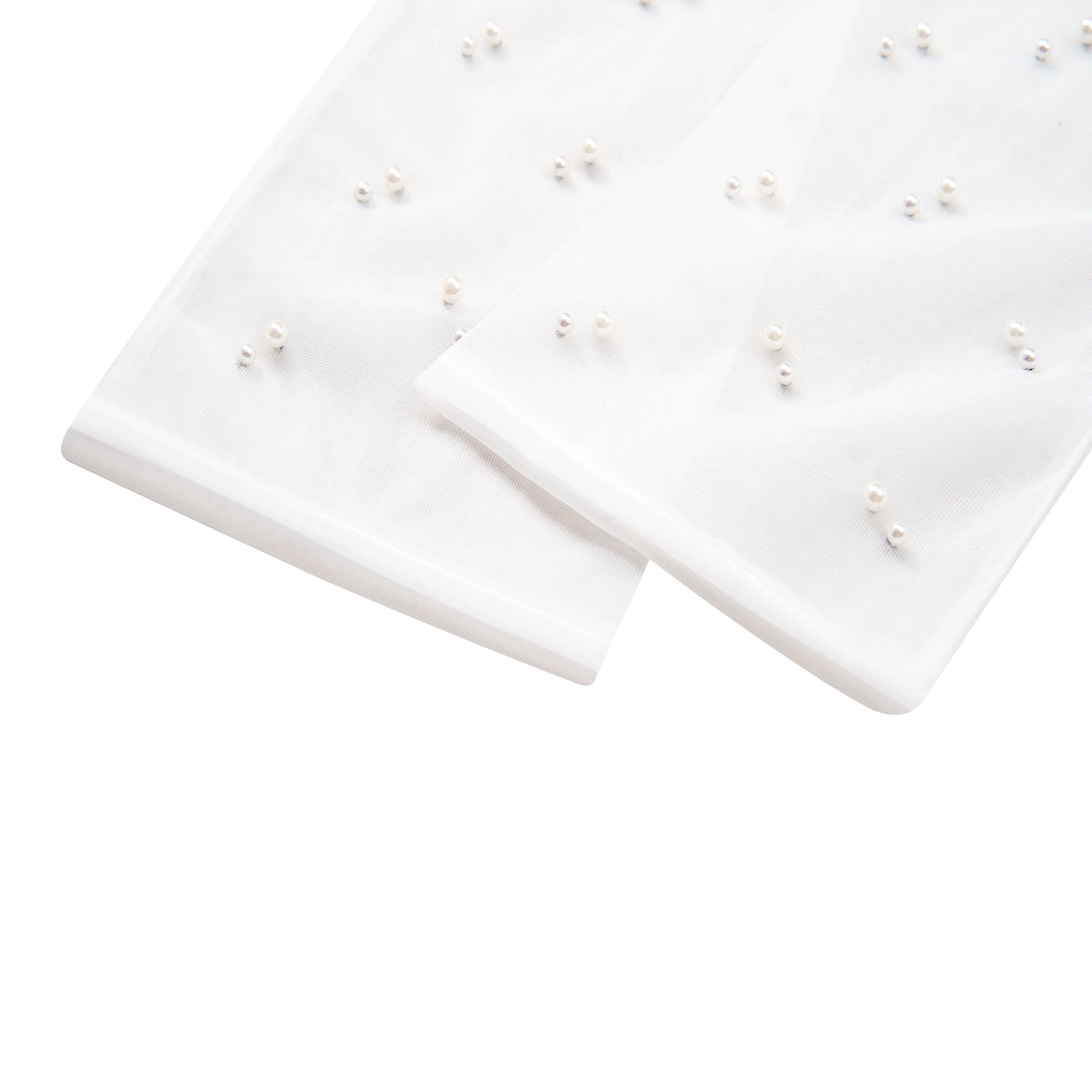 Floris Linens - Vente Gants – femme - Gants de mariage longs en tulle nylon avec perles de haute qualité3