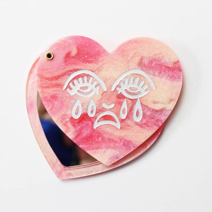 Weinendes Herz Rosa Glitzer Galaxie Kompakt-Taschenspiegel für den Großhandel von Cousins Collective