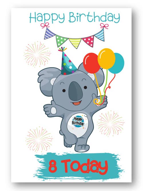 Tarjeta de felicitación de 8 cumpleaños para niños de 8 años de edad, koala oso para venta al por mayor de Second Ave Gift Company