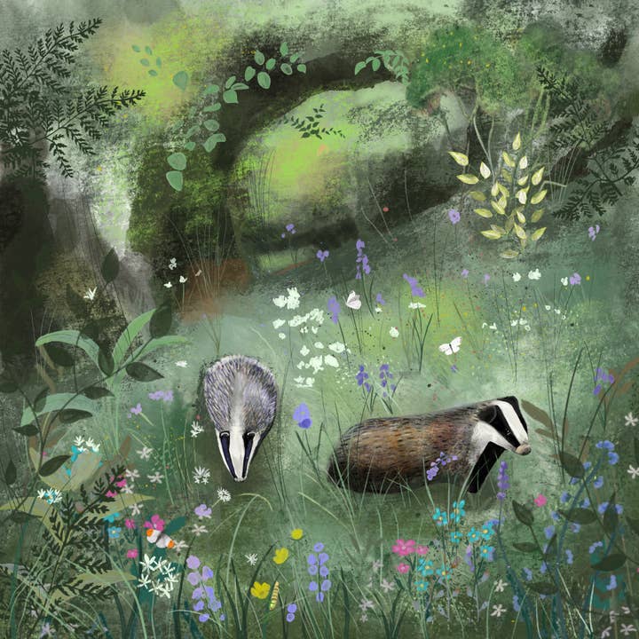 Glitter and Earth - Wholesale Everyday Greeting Card - Badger forest