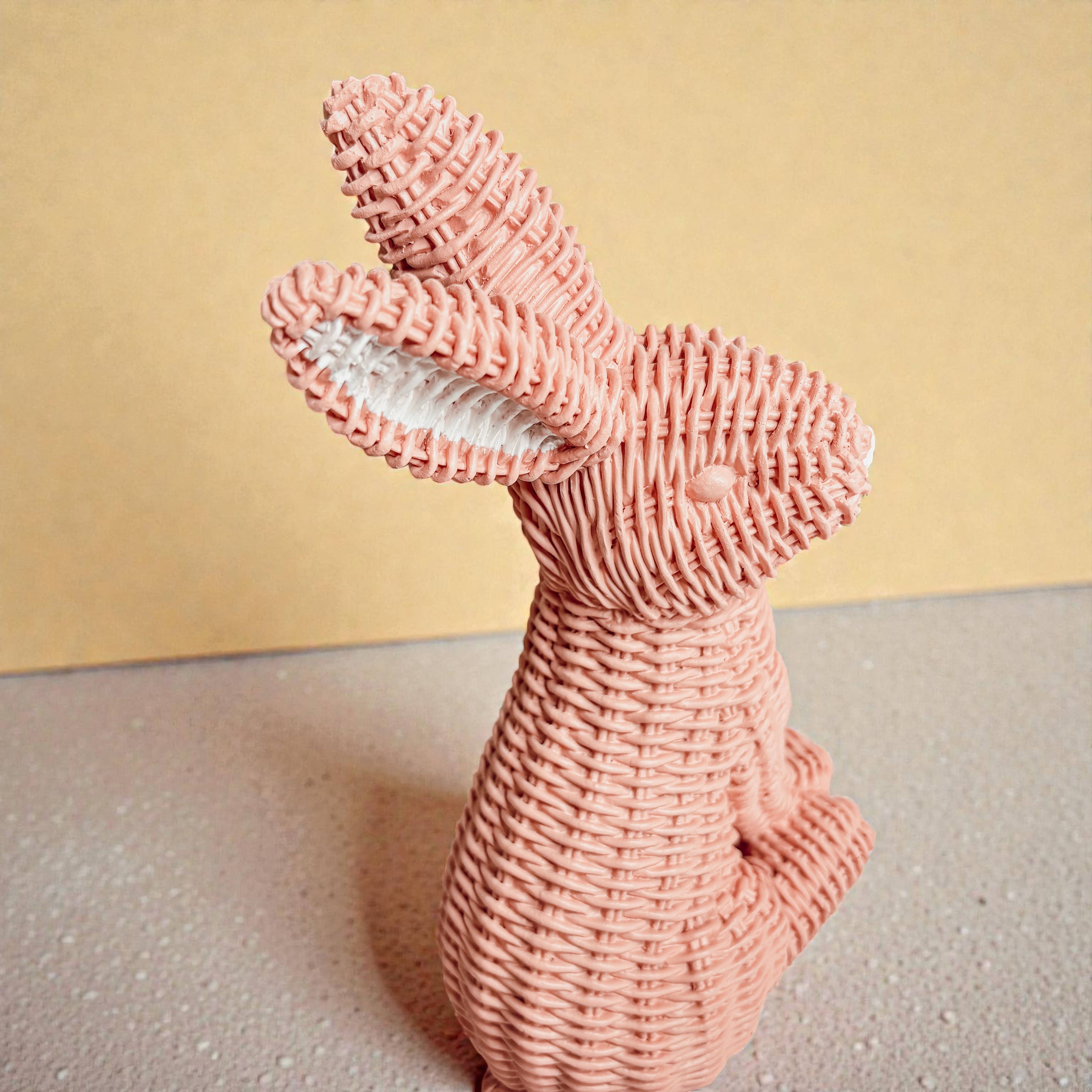 Gia Roma - Wholesale Sculpture - Easter Farmhouse Home Decor, Resin Bunny Figurine Rattan 27