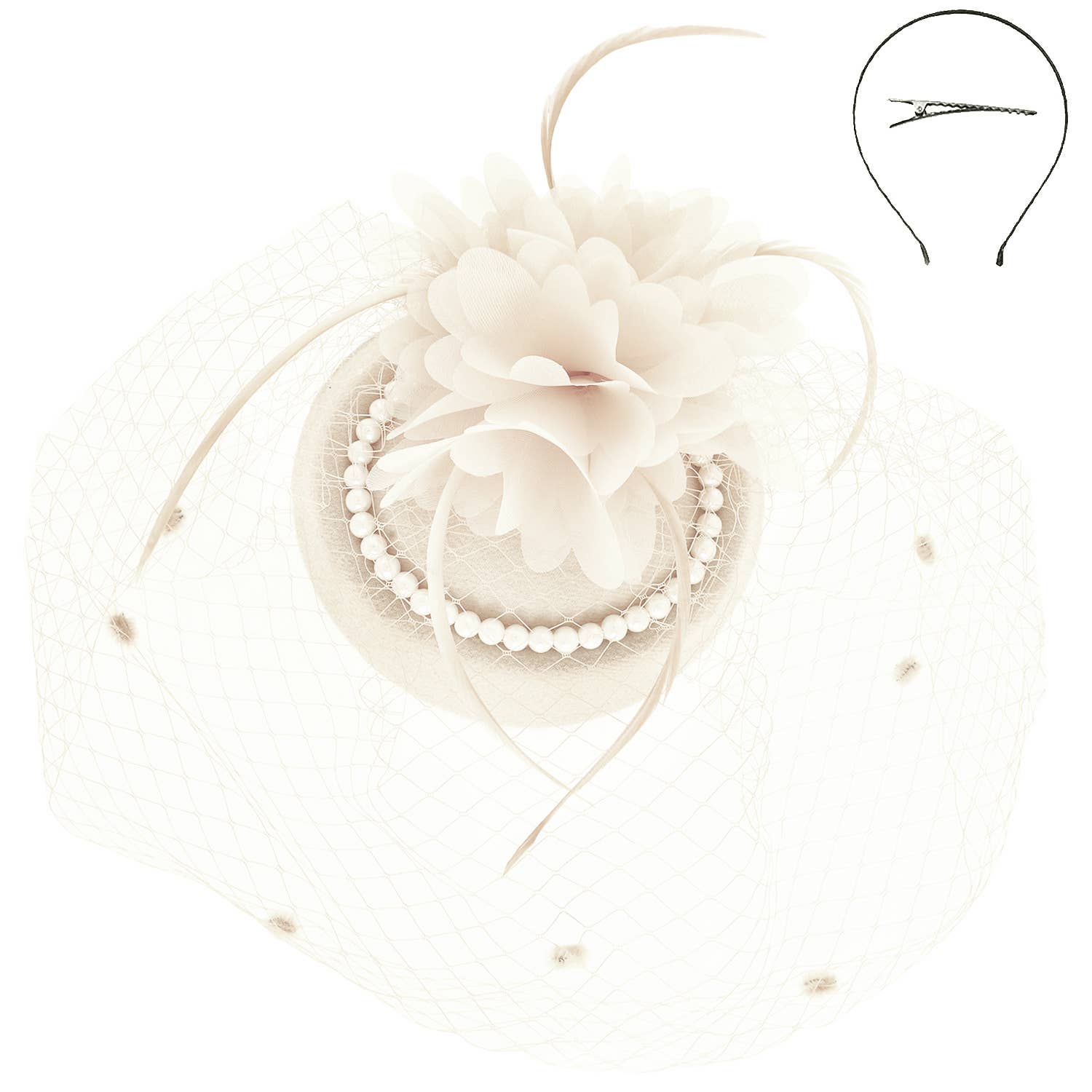 SP Sophia Collection - Vente Chapeau bibi – femme - Fascinateur orné de bijoux à plumes florales 4