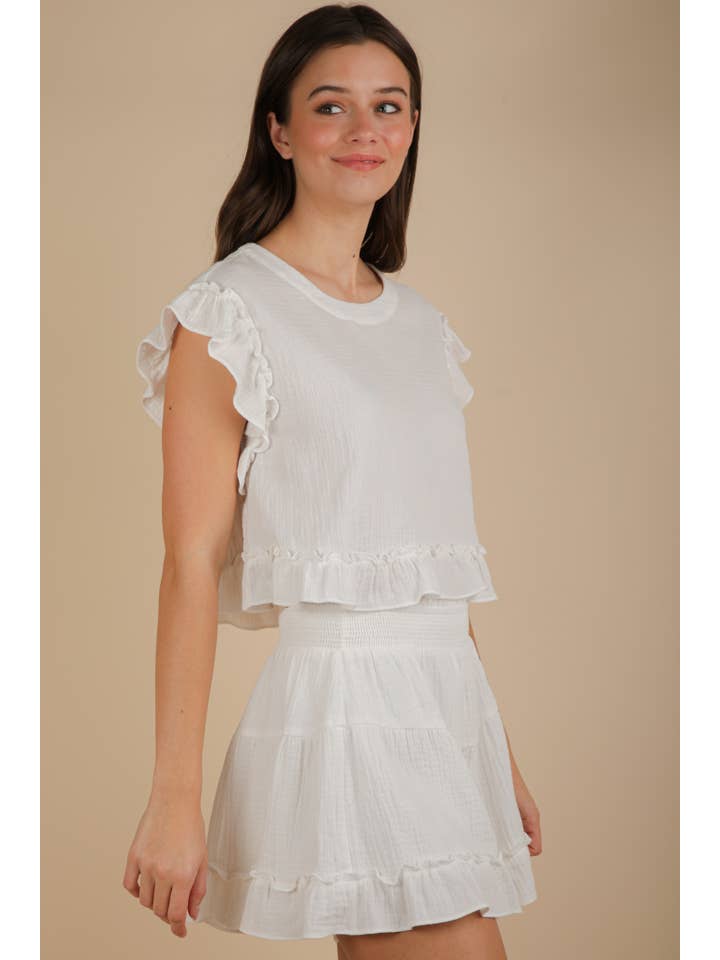 VERY J - Wholesale Top & Short Set (NOT Loungewear) - Women's - NT12150SET-Ruffled Solid Woven Top & Shorts Set22