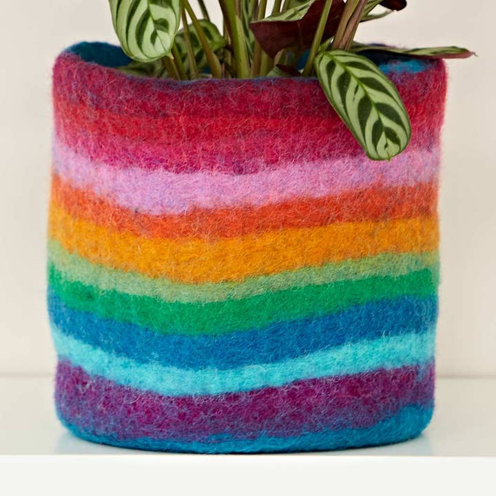 Felt Handmade Rainbow Plant Pot Cover for wholesale by The Paper High Gift Company Limited