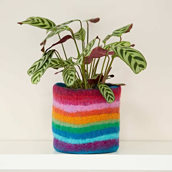 Felt Handmade Rainbow Plant Pot Cover for wholesale by The Paper High Gift Company Limited