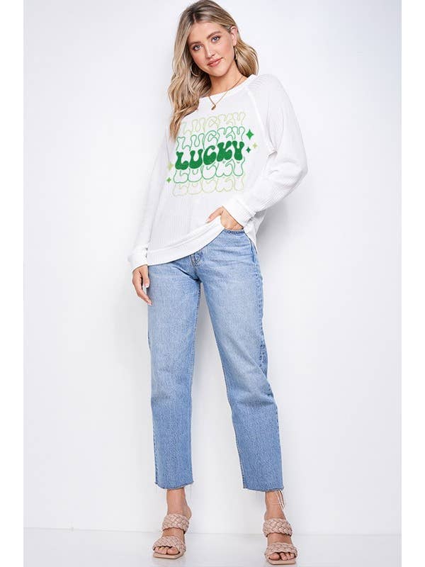 Plus size Lucky Print Waffle Sweatshirt for wholesale by MintChoco