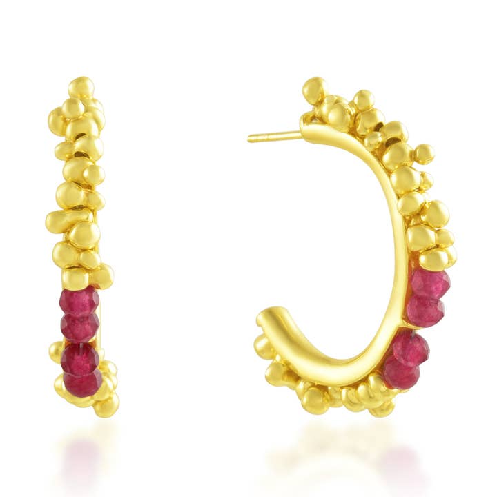 Cerise Pink Jade Pellet Hoop (Guld Vermeil) for engroshandel hos Arvino
