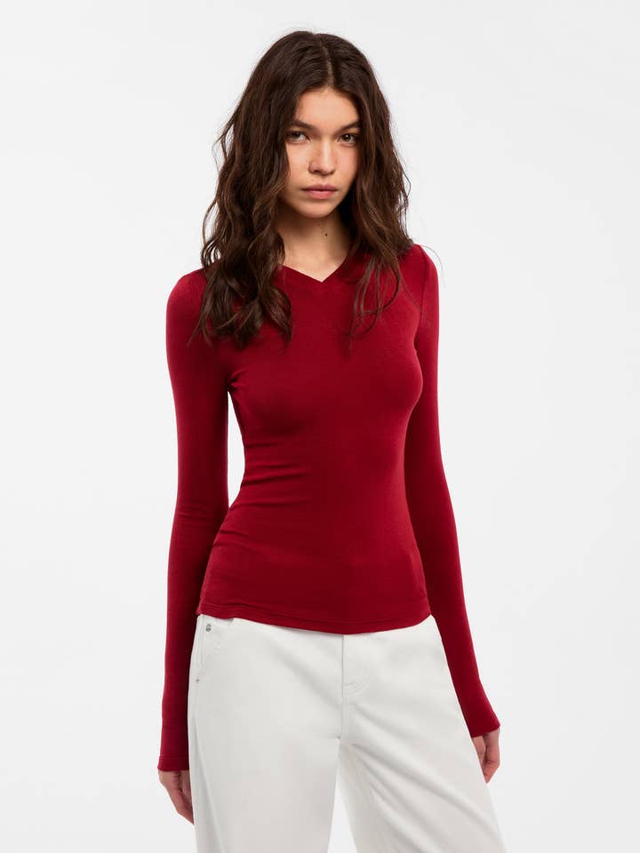 CUBIC Wool Blend V-Neck Knit T-Shirt for wholesale by CUBIC