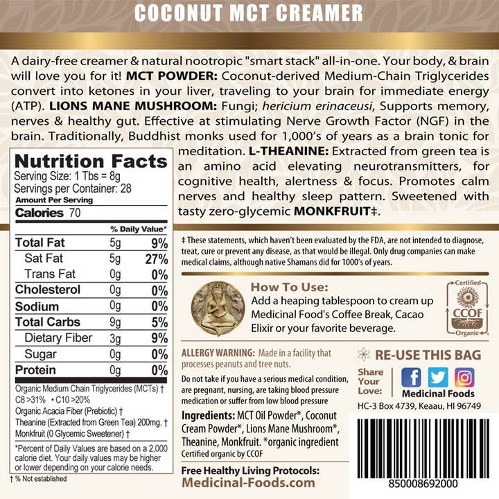 Medicinal Foods, LLC - Vendita all'ingrosso Proteine/superfood in polvere - Smart Cream Coconut Creamer Naturale Nootropic1