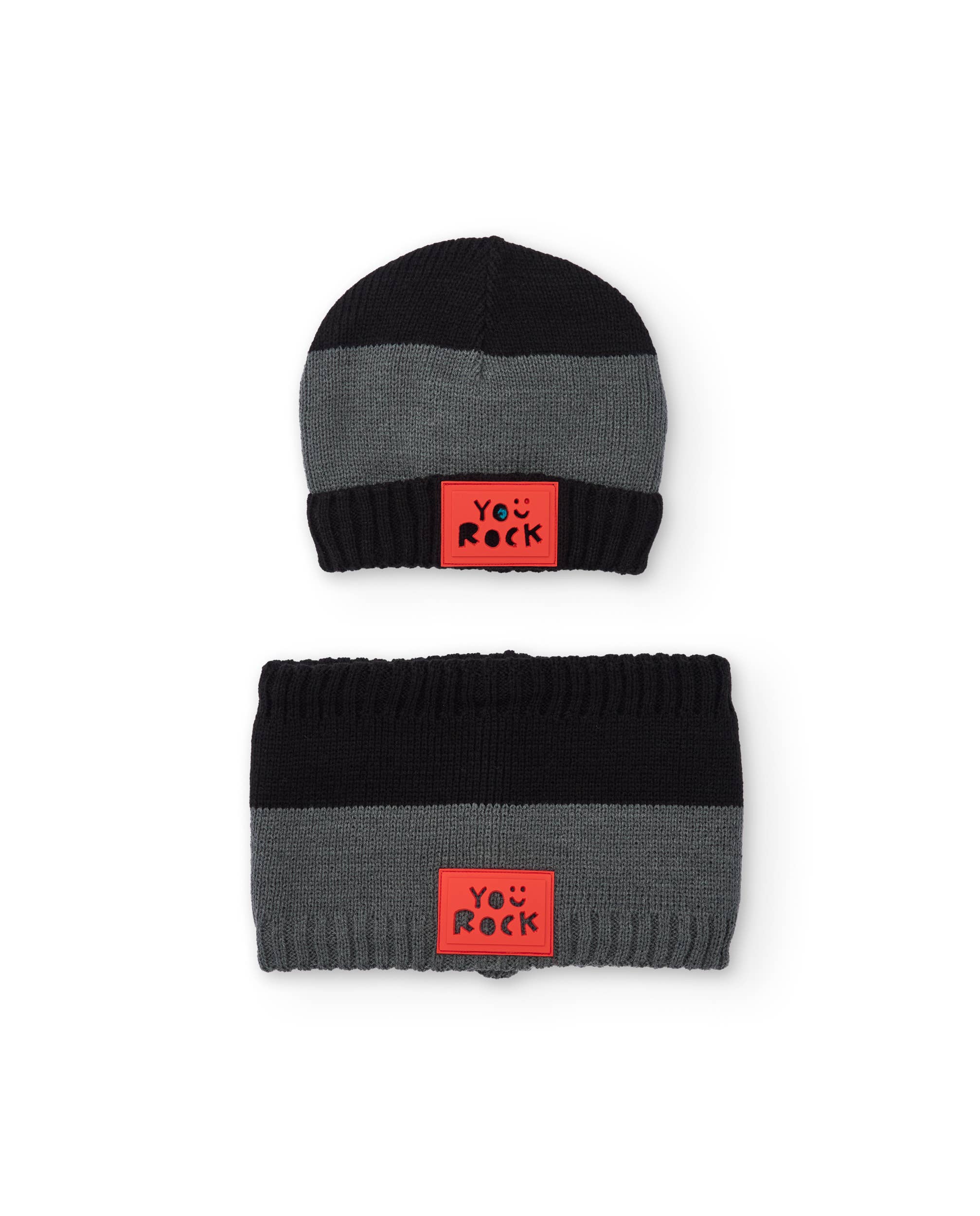 tuc tuc – wholesale Set med vinteraccessoarer – Barn – Svart och grått mössa och halsduk set för pojke med detalj0