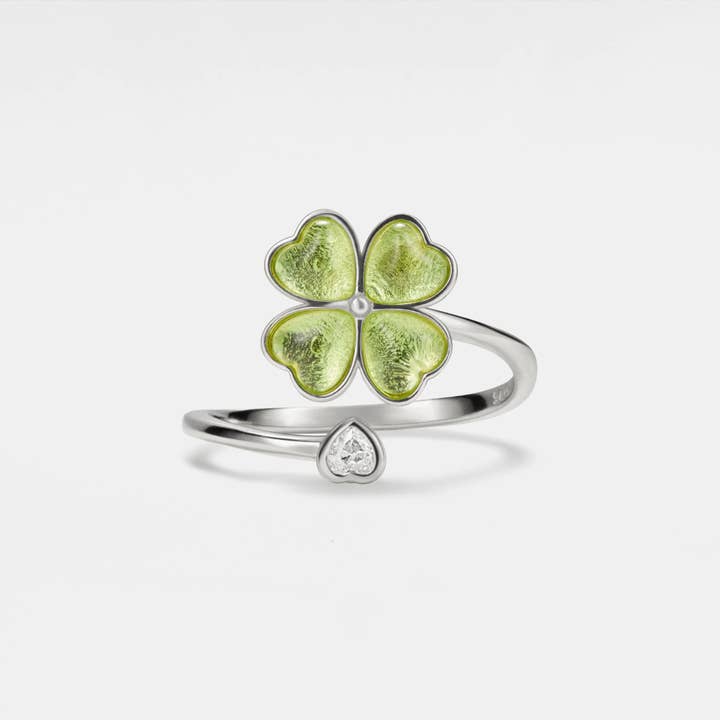 Perimade & Co. LLC - Wholesale Multi-Stone Ring - Four Leaf Clover Fidget Spinner Ring in 925 Sterling Silver2