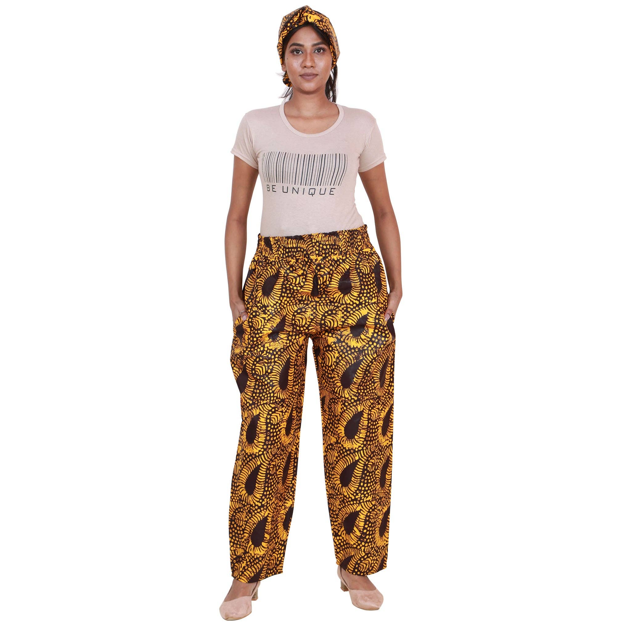 African Stars - Wholesale Pants - Women's - Women's African Printed Pant with Matching Scarf - FI-831