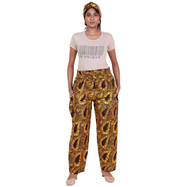 African Stars - Wholesale Pants - Women's - Women's African Printed Pant with Matching Scarf - FI-831