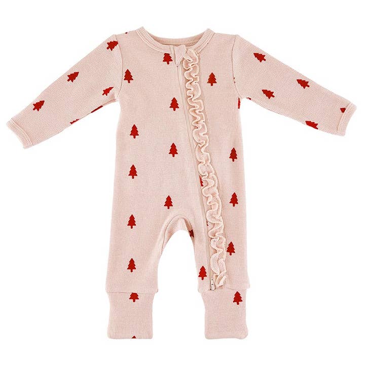 Waffle Knit Cozy Romper with Ruffles - Trees 0-6 Mo for wholesale by Stephan Baby by Creative Brands