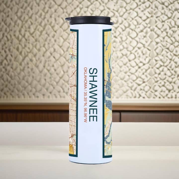 Shawnee OK Map Tumbler in Woodblock for wholesale by JACE.design