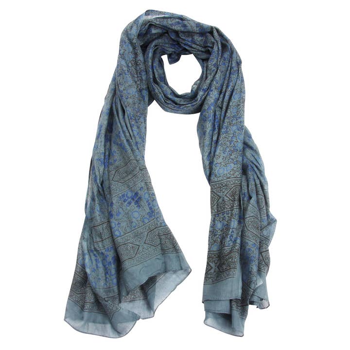 Tribal Trade GmbH - Wholesale Scarf - Women's - Cotton towel Pareo Sarong Indian pattern 01 grey-blue