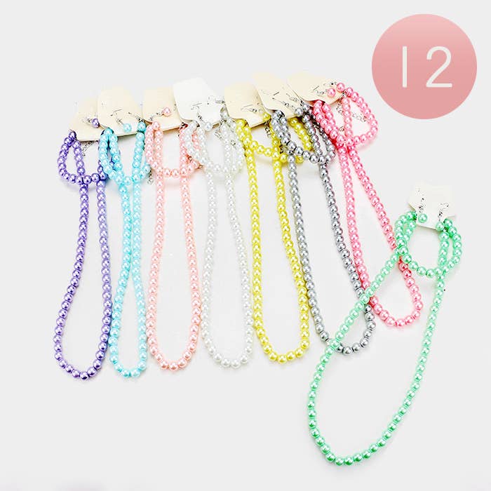 12PCS - Faux Pearl Necklace Set for wholesale by Sensibling Corp.