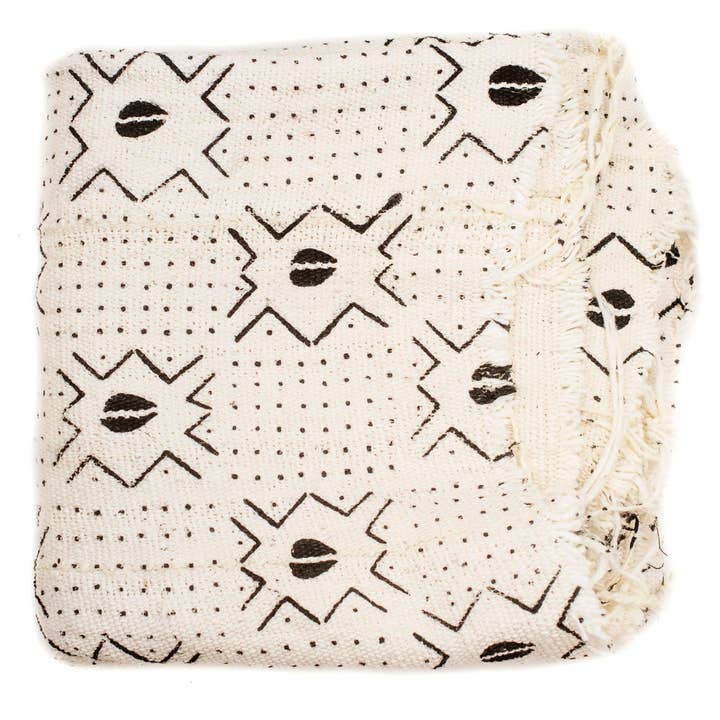 Pano Lama Bogolan Mali Branco (Design Cowrie Pontilhado) por atacado de The Bead Chest