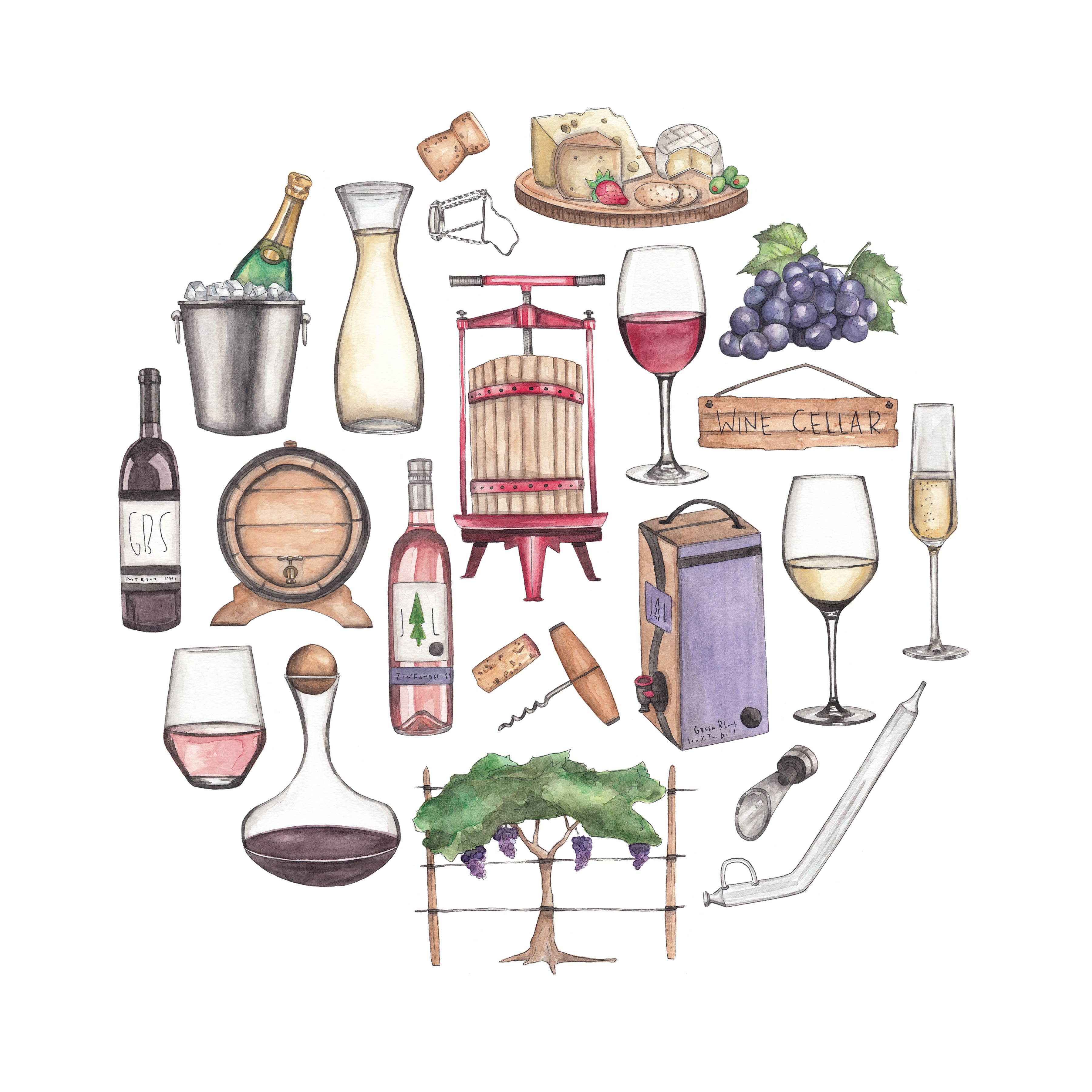 Green Blanky Studio - Wholesale Stationery/Notecard Set - Wine Icon Watercolor Notecard1