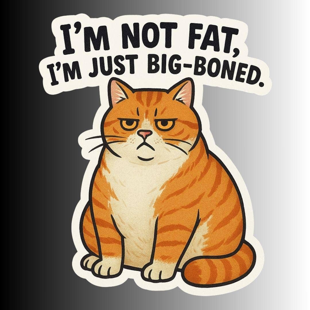 Slightly Askew Art - Wholesale Sticker - Sarcastic Funny Cat Sticker "I'm not fat, I'm just big-boned0