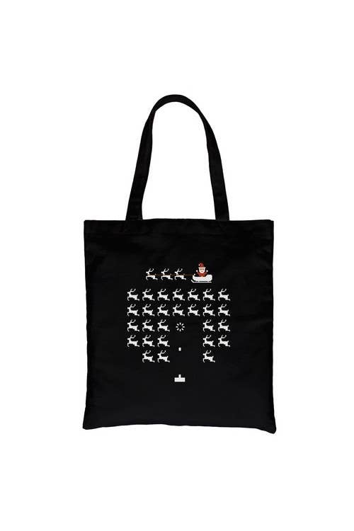365 In Love - Wholesale Tote Bag - Women's - Pixel Game Santa and Rudolph Canvas Bag0