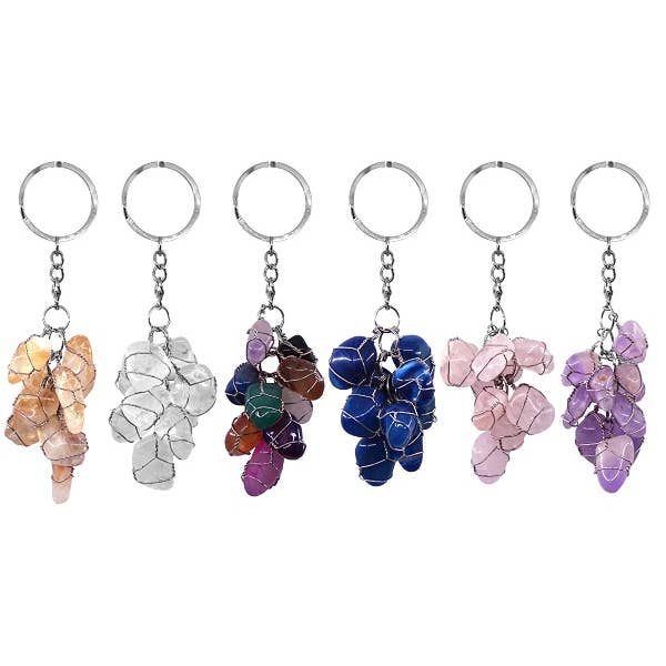 Wire Wrapped Stone "Agate Grape" Cluster Keychain for wholesale by Pichincha