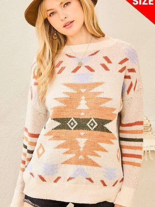 PLUS SIZE Aztec Sweater for wholesale by Main Strip
