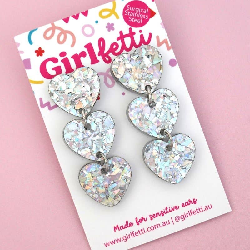Girlfetti - Wholesale Dangle Earrings - Triple Heart Acrylic Dangle Earrings9