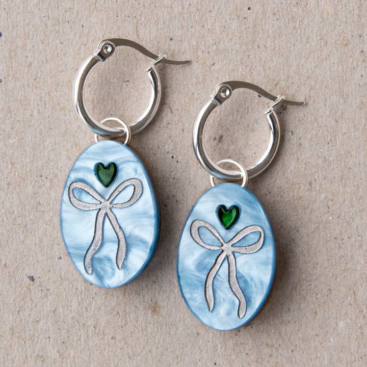 Oval Bow Charm Hoop Earrings for wholesale by Pepper You