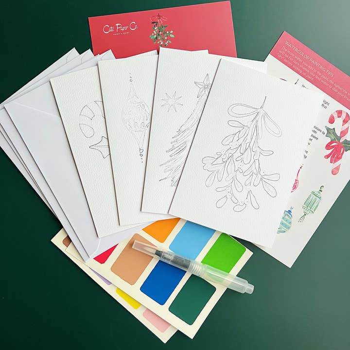 Cate Paper Co. - Wholesale Doe-het-zelf-knutselset - Aquarel Kerstkaarten Kit5