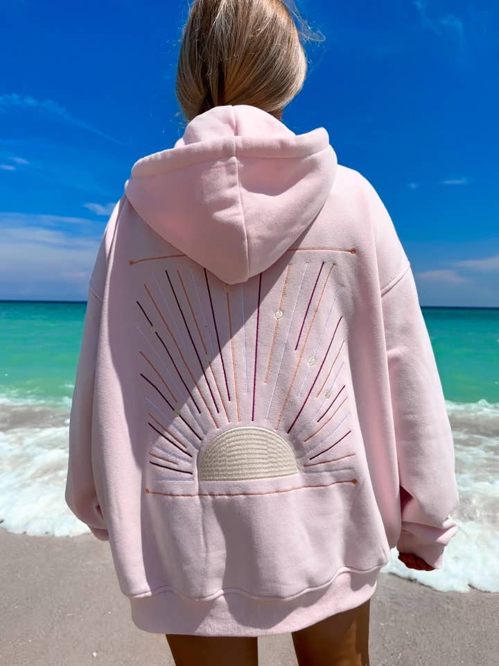 LIGHT PINK Sunset Rays Zip-Up Hoodie for wholesale on Faire