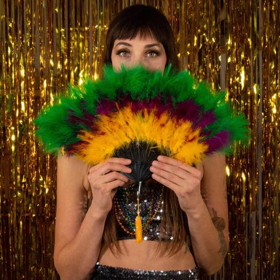 Zucker Feather Products - Wholesale Party/paper folding fan - Marabou Feather Fan Multi Color - Mardigras Mix4