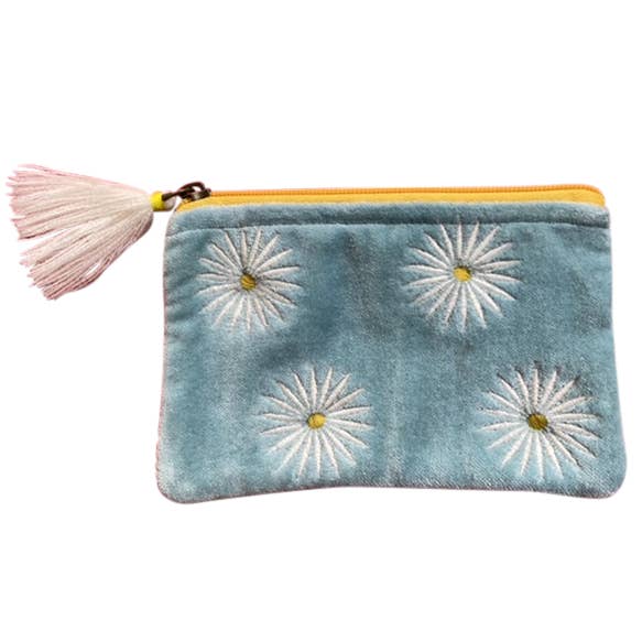 Chloe & Lex - Wholesale Coin Purse - Women's - Velvet Daisies on Aqua Coin Purse