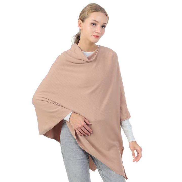 SERENITA - Wholesale Poncho - Women's - Bias Solid Fine Knit Woven Poncho Wrap Dimond Draping