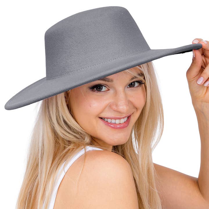 Cap Zone - Wholesale Boater Hat - Unisex - Solid Rancher Flat Top Wide Felt Boater Hat14