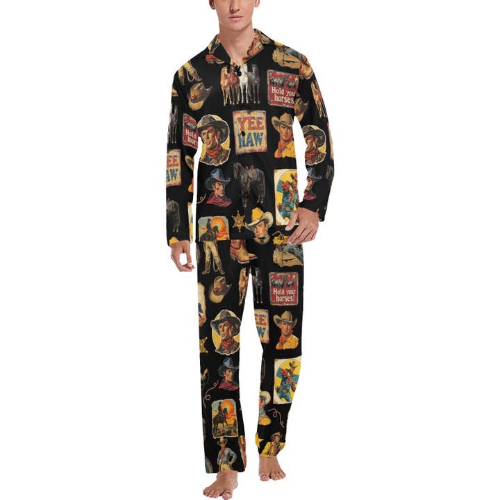 Vintage Cowboy Collage Western Pajamas for wholesale by BAHA RANCH WESTERN WEAR