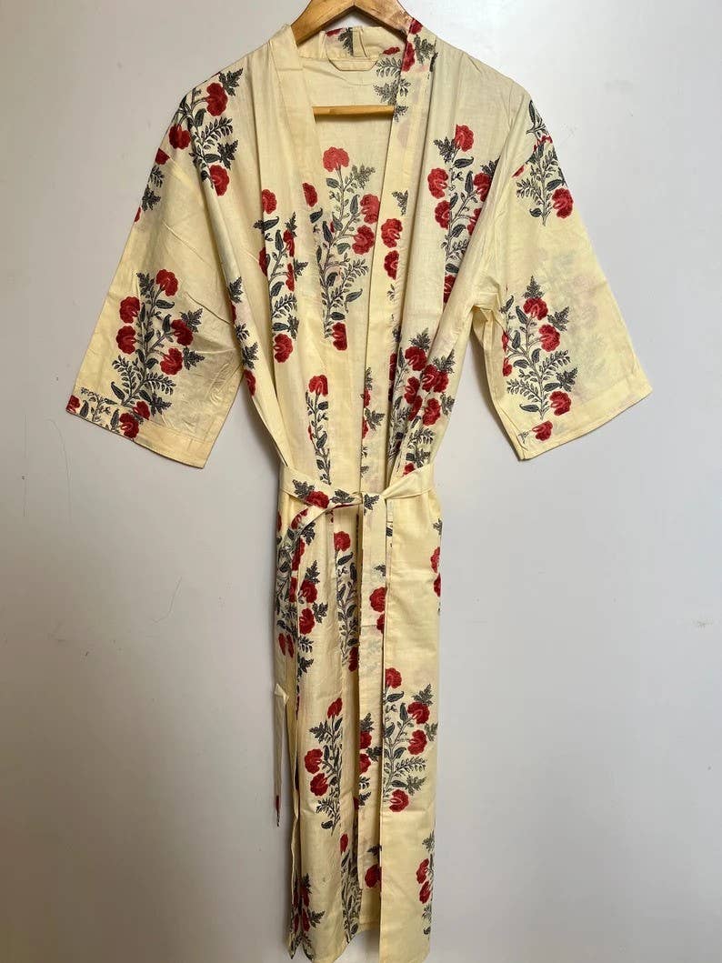 bhavnas boutique - Wholesale Robe - Women's - Indian Hand Block Print Cotton Bath Robe for Women0