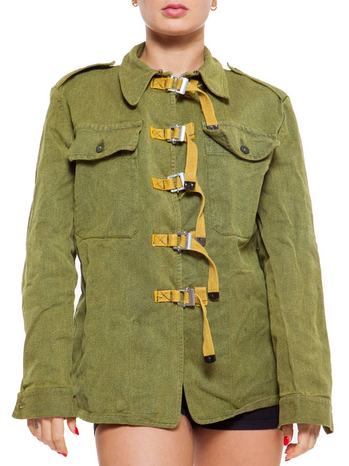 Kyoto jacka unisex i tåligt grönt denim, justerbar rak/slimmad passform för wholesale av Das Werk Haus