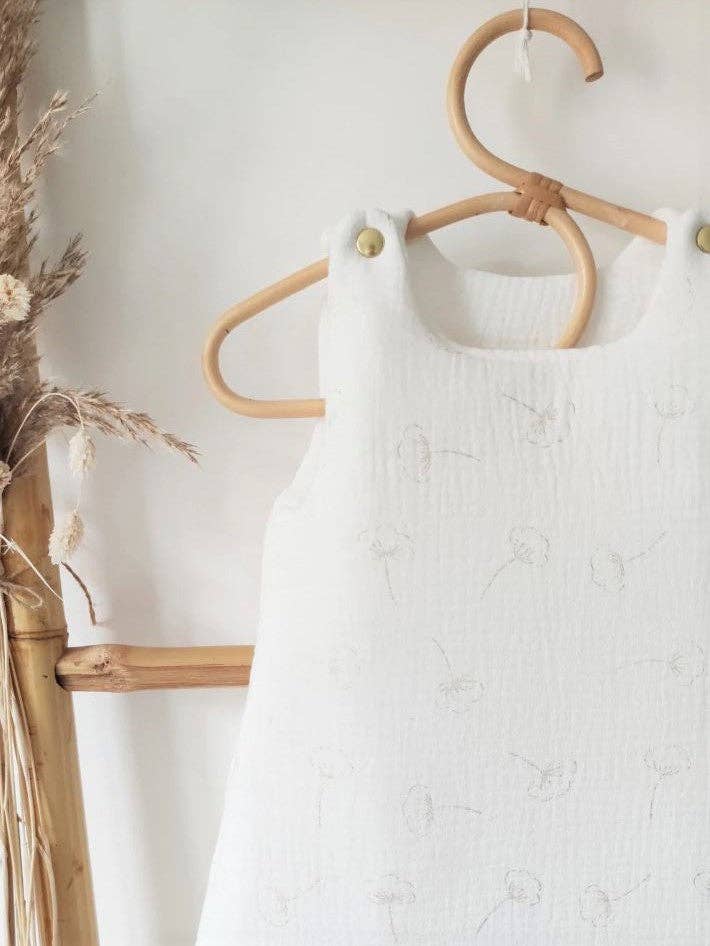 Les p'tites Merveilles de Bérénice - Wholesale Bodysuit (Non-Footed) - Baby - Sleeping bag 0-3 months “Golden cotton flowers” in off-white double cotton gauze