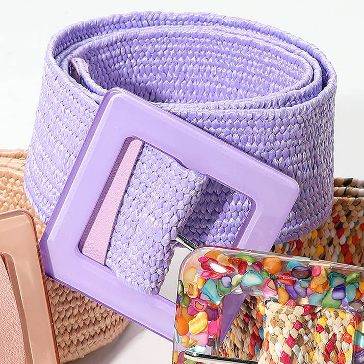 Sensibling Corp. - Wholesale Belt - Women's - Resin Square Buckle Accent Raffia Adjustable Belt24