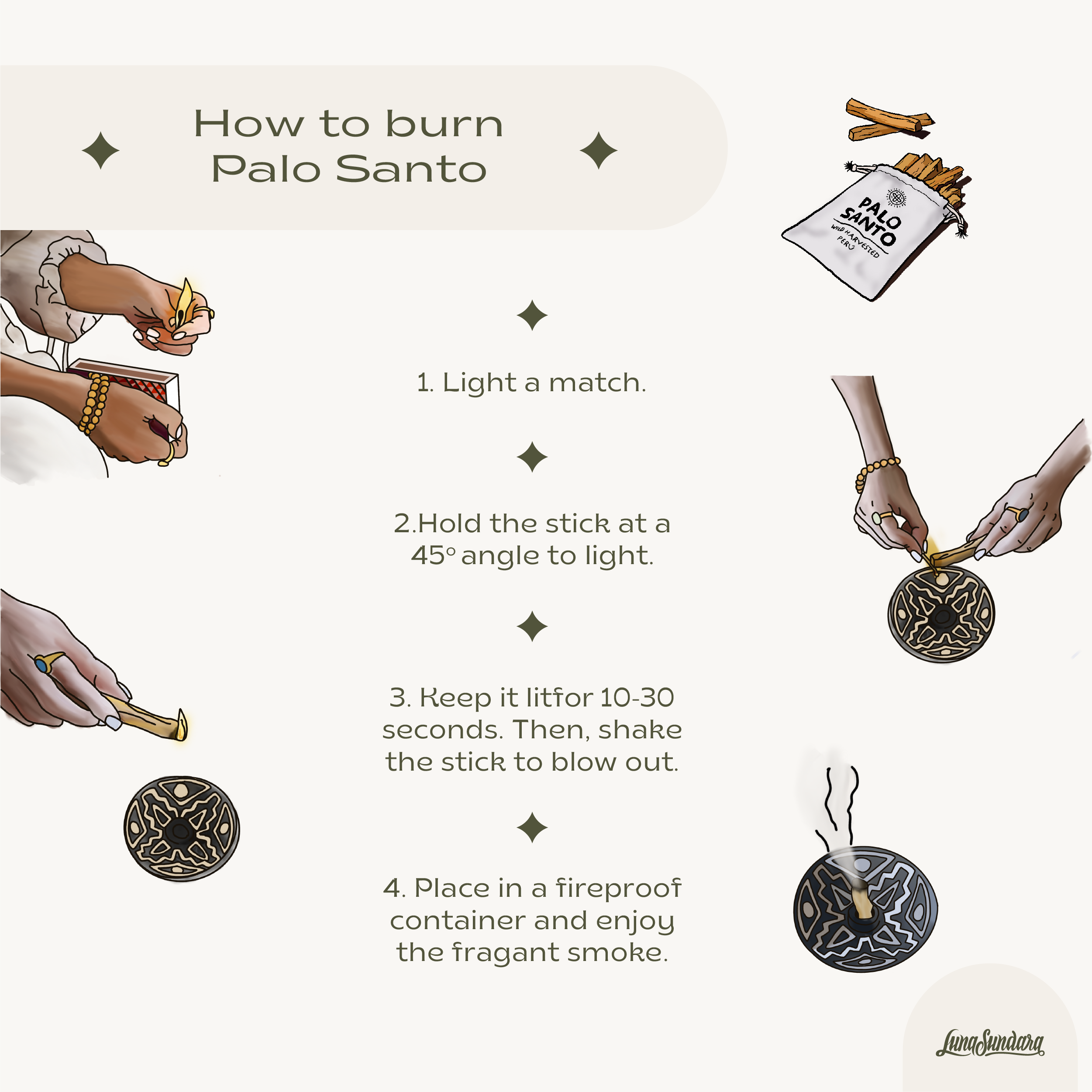 Luna Sundara - Wholesale Smudge Stick - Premium Ecuadorian Palo Santo Smudging Sticks Single Pack2