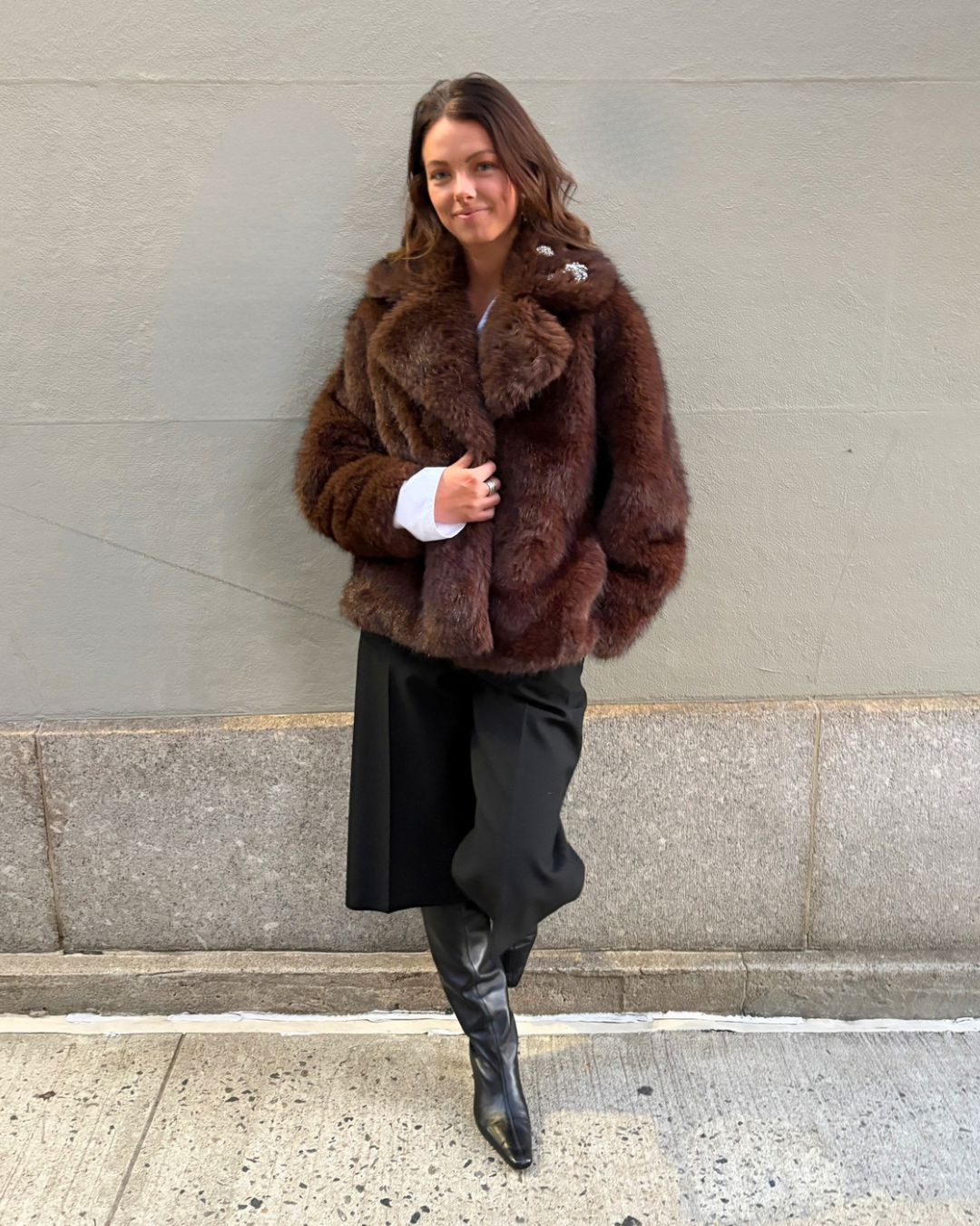 Chocolate The Kovack Faux Fur Jacket for wholesale on Faire4