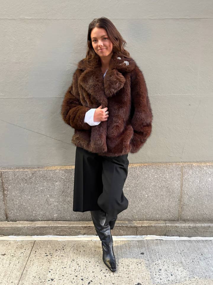 Chocolate The Kovack Faux Fur Jacket for wholesale on Faire4
