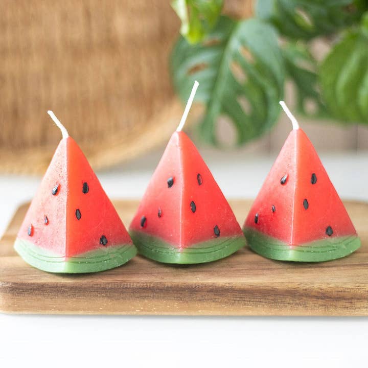 Set of 3 Watermelon Shaped Candles for wholesale by Something Different Wholesale