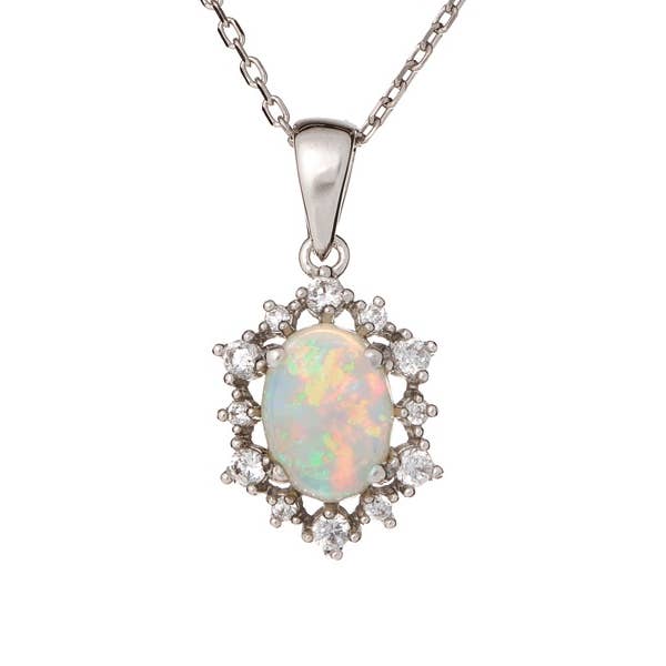 Pendentif opale et oxyde de zirconium, argent, 1,3+0,5 cm pour la vente par OPALOOK France